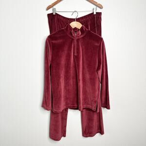 Coldwater Creek Maroon Velour Track Set Pants & Quarter Zip Women's XL - NWT